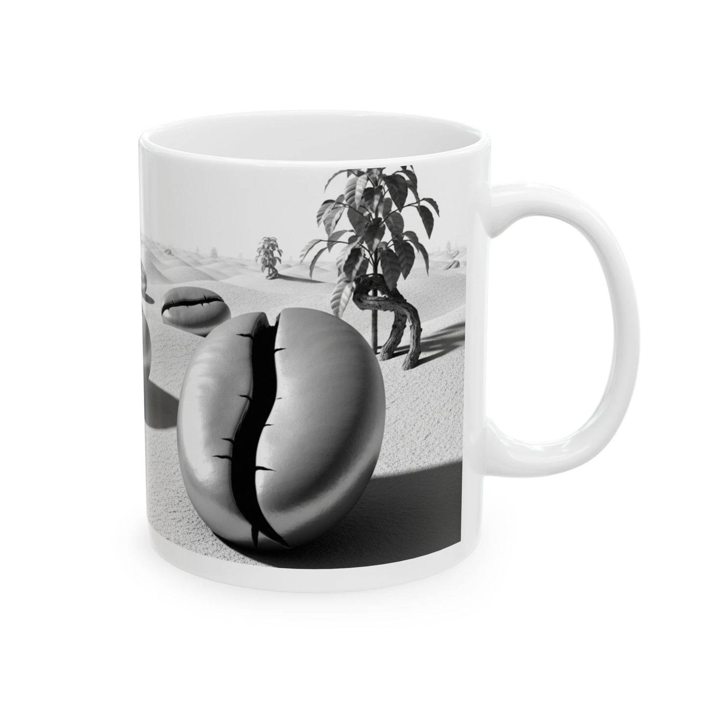 Mug - Coffee Bean Abstract Theme, Black and White - 11oz/15oz