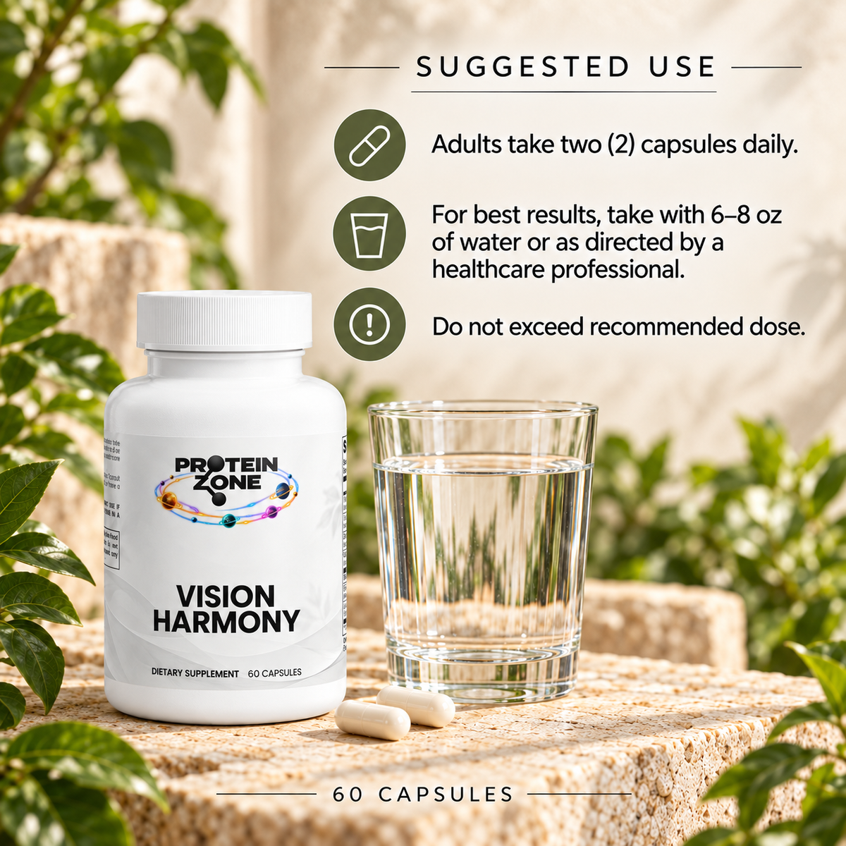 Protein Zone vision Harmony use — cream travertine and greenery