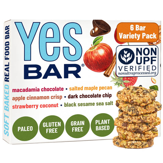 YES BAR six-bar variety pack showing its six flavor names