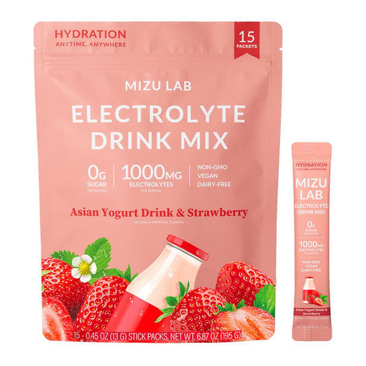 Mizu Lab Yogurt Drink and Strawberry electrolyte drink mix