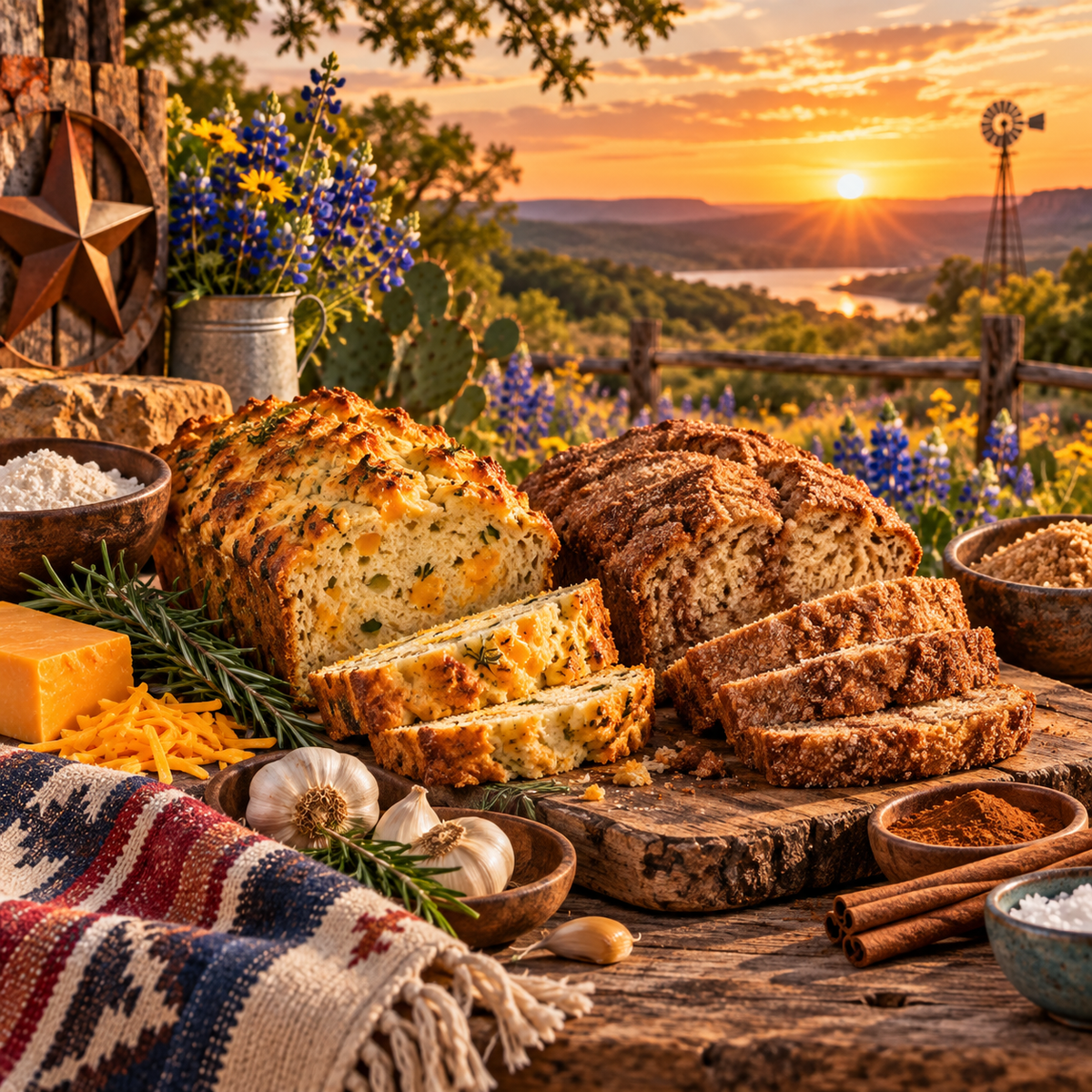 Sweet and savory Texas bread loaves at sunset