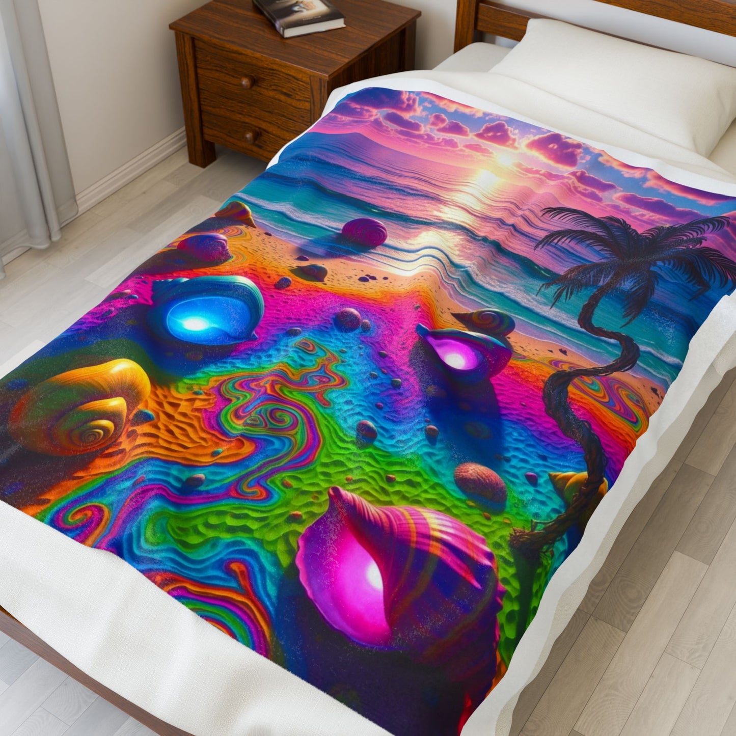 Velveteen Plush Blanket - Bright and Colorful Beach Shells