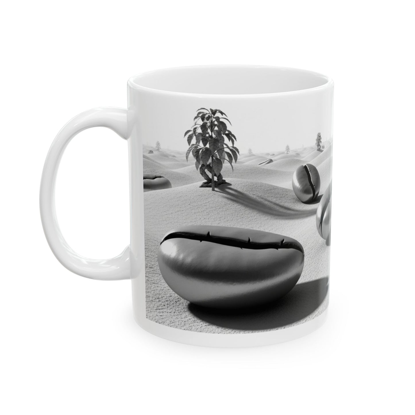 Mug - Coffee Bean Abstract Theme, Black and White - 11oz/15oz