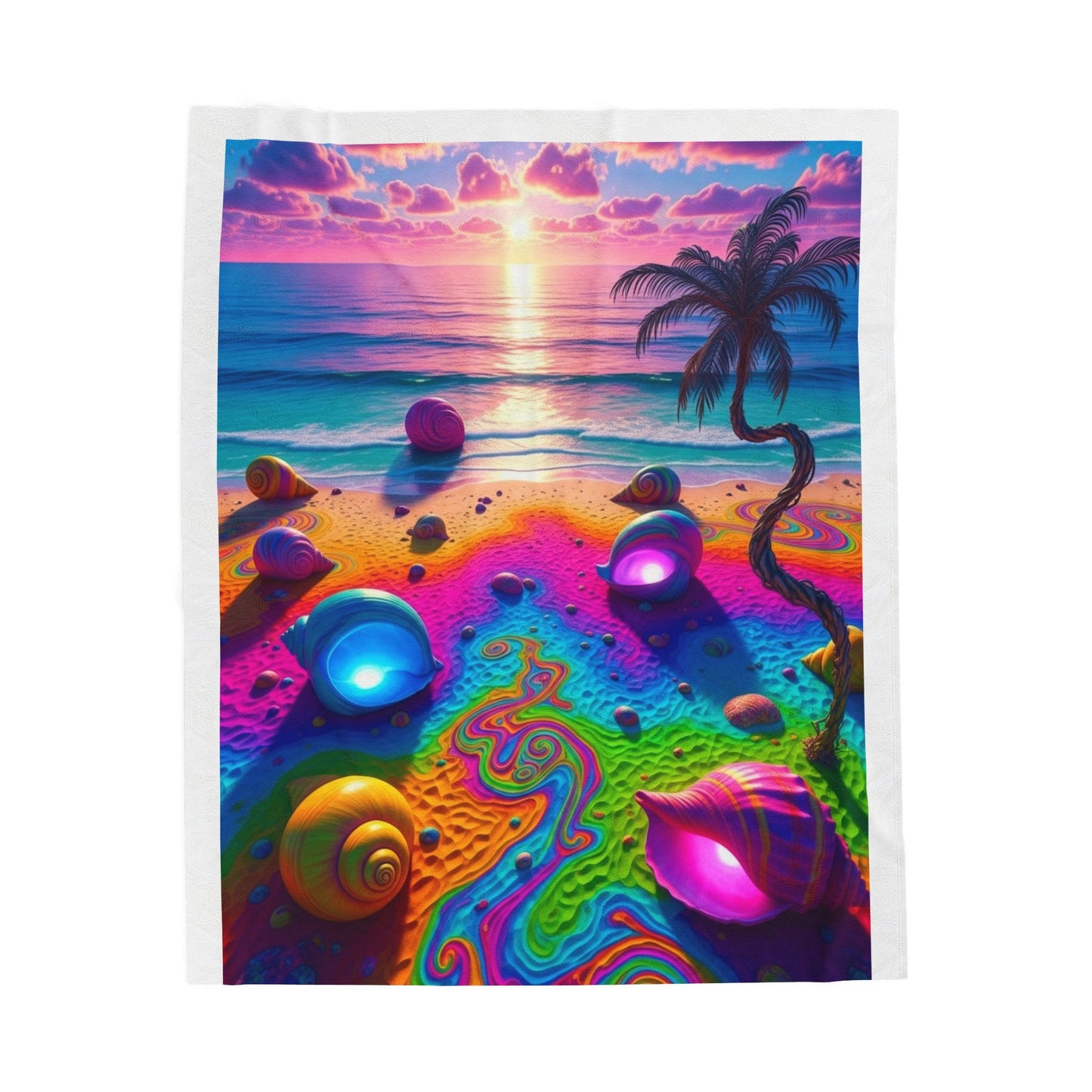 Velveteen Plush Blanket - Bright and Colorful Beach Shells