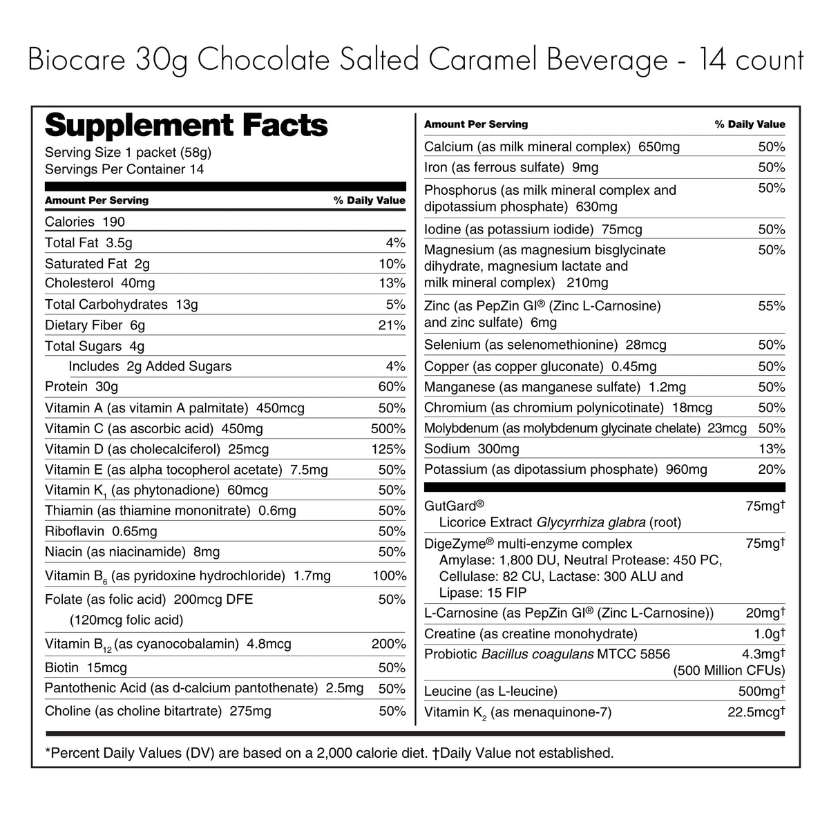 Biocare 30g Protein Chocolate Salted Caramel Shake Mix (14 Packets)