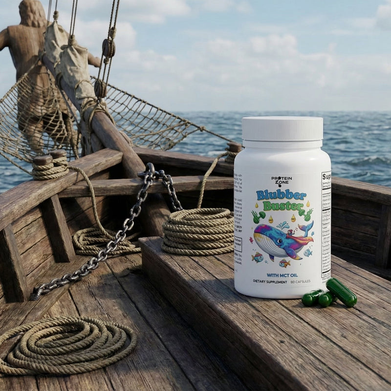 Blubber Buster Thermogenic Metabolic Support & Weight Management product on bow of large pirate ship