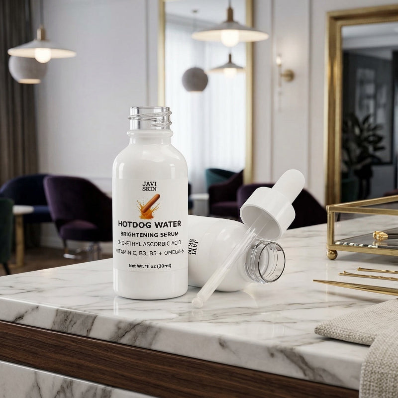 Hotdog Water Vitamin C Serum Antioxidant Brightening Face Serum serum bottle on counter of salon white