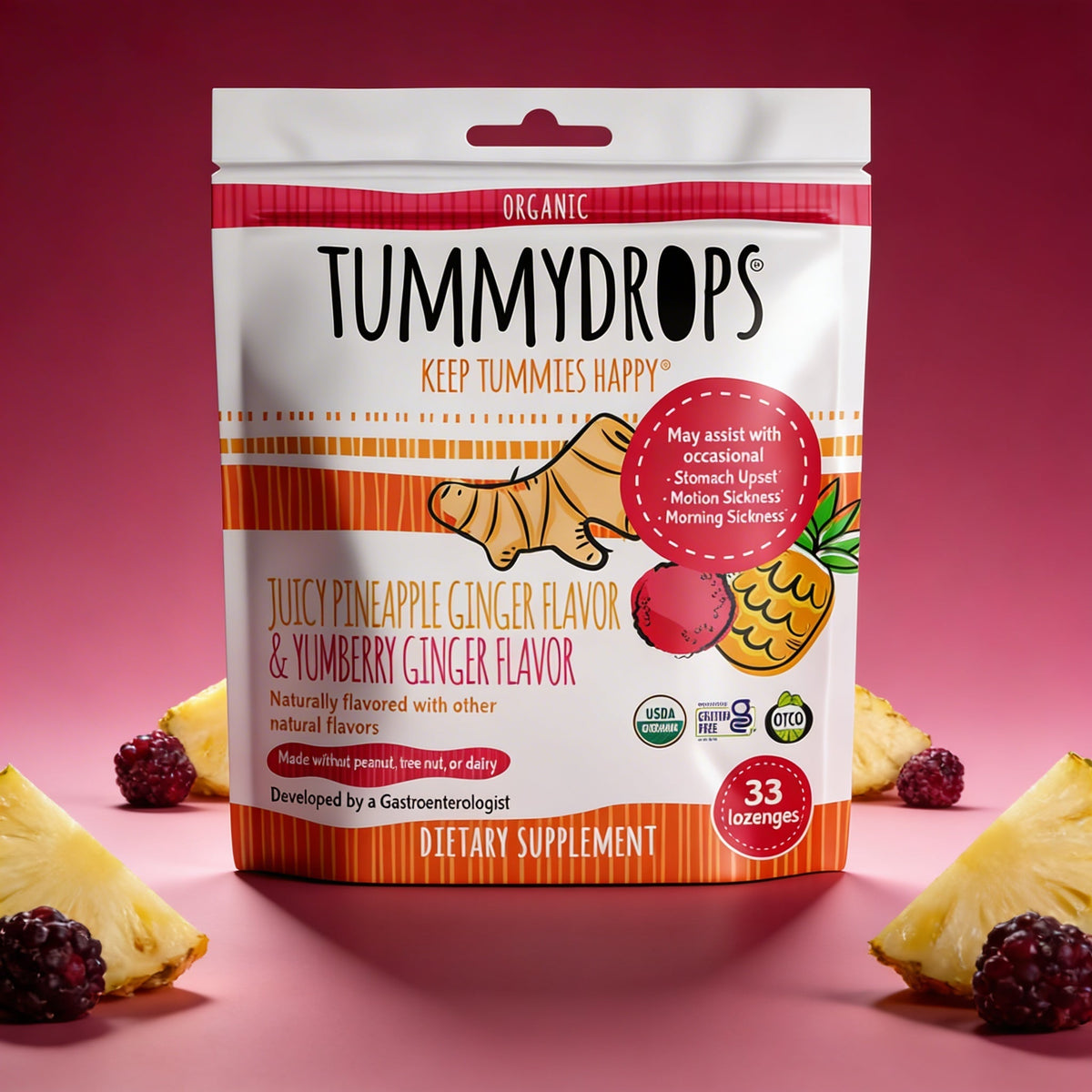 Organic Ginger Tropical Variety Bag Tummydrops, 33 ct