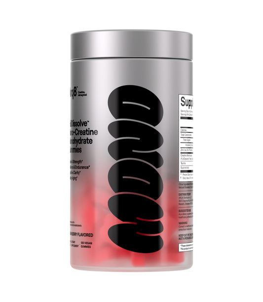 Arq8 Strawberry creatine monohydrate gummies bottle, 120 vegan gummies