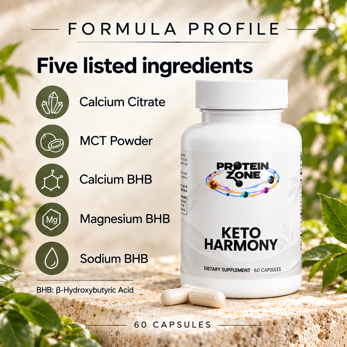 Protein Zone Keto Harmony formula profile — five listed ingredients