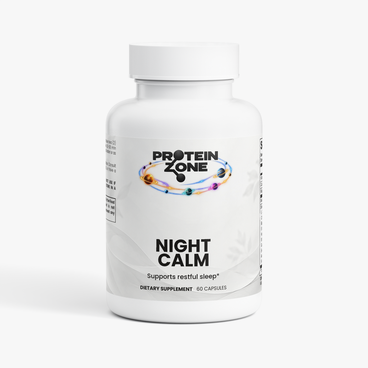 Protein Zone Night Calm supplement bottle, 60 capsules