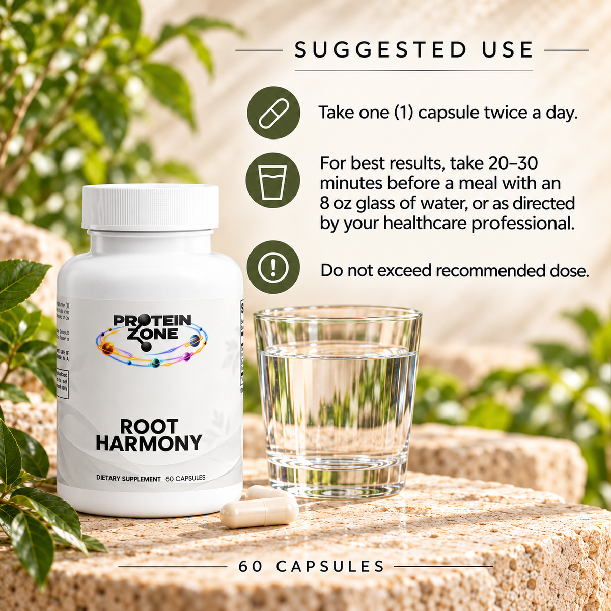Root Harmony suggested use — one capsule twice daily