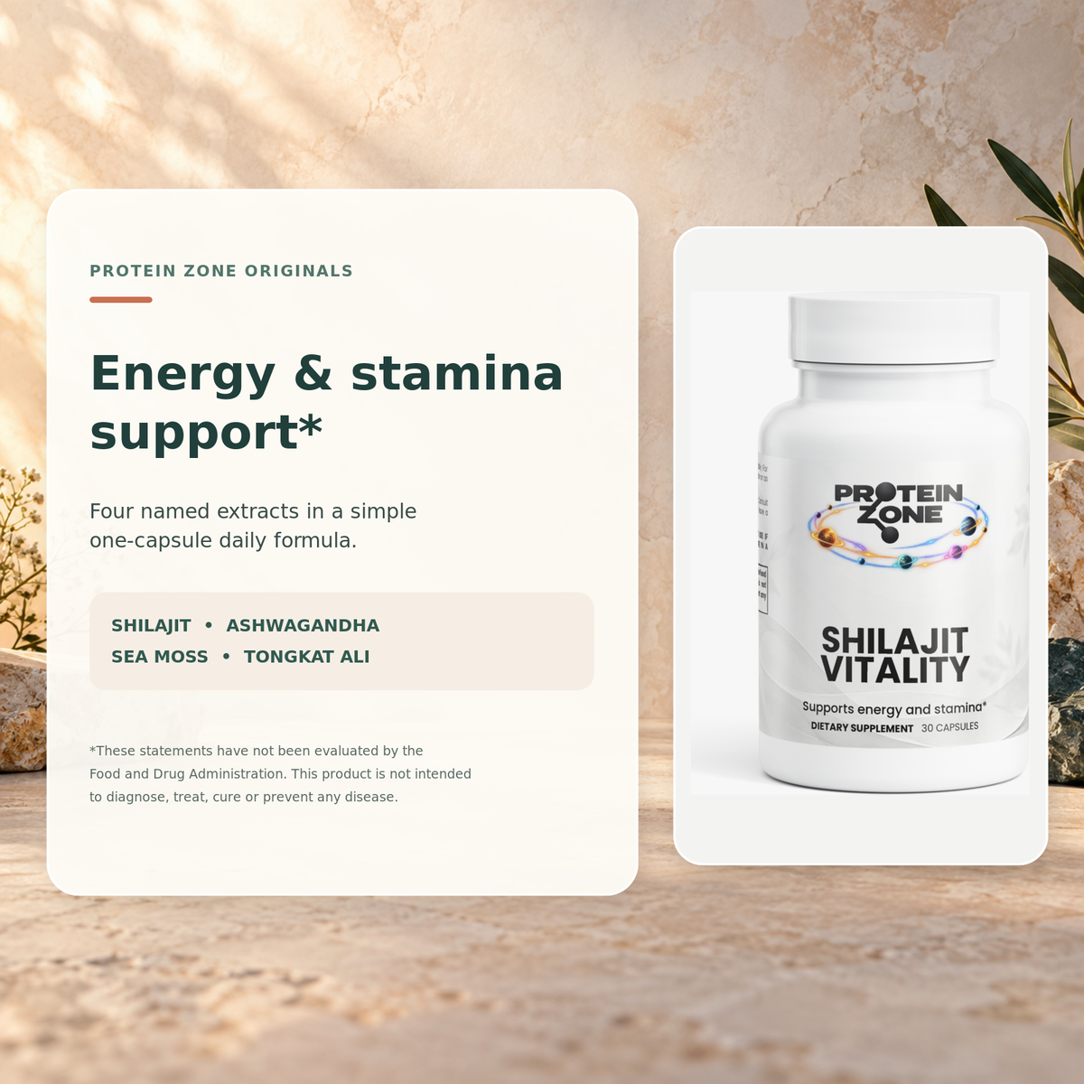 Shilajit Vitality daily energy and stamina support with shilajit, ashwagandha, sea moss, and tongkat ali