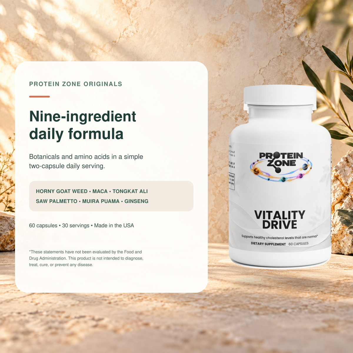 Vitality Drive product story with nine named botanicals and amino acids
