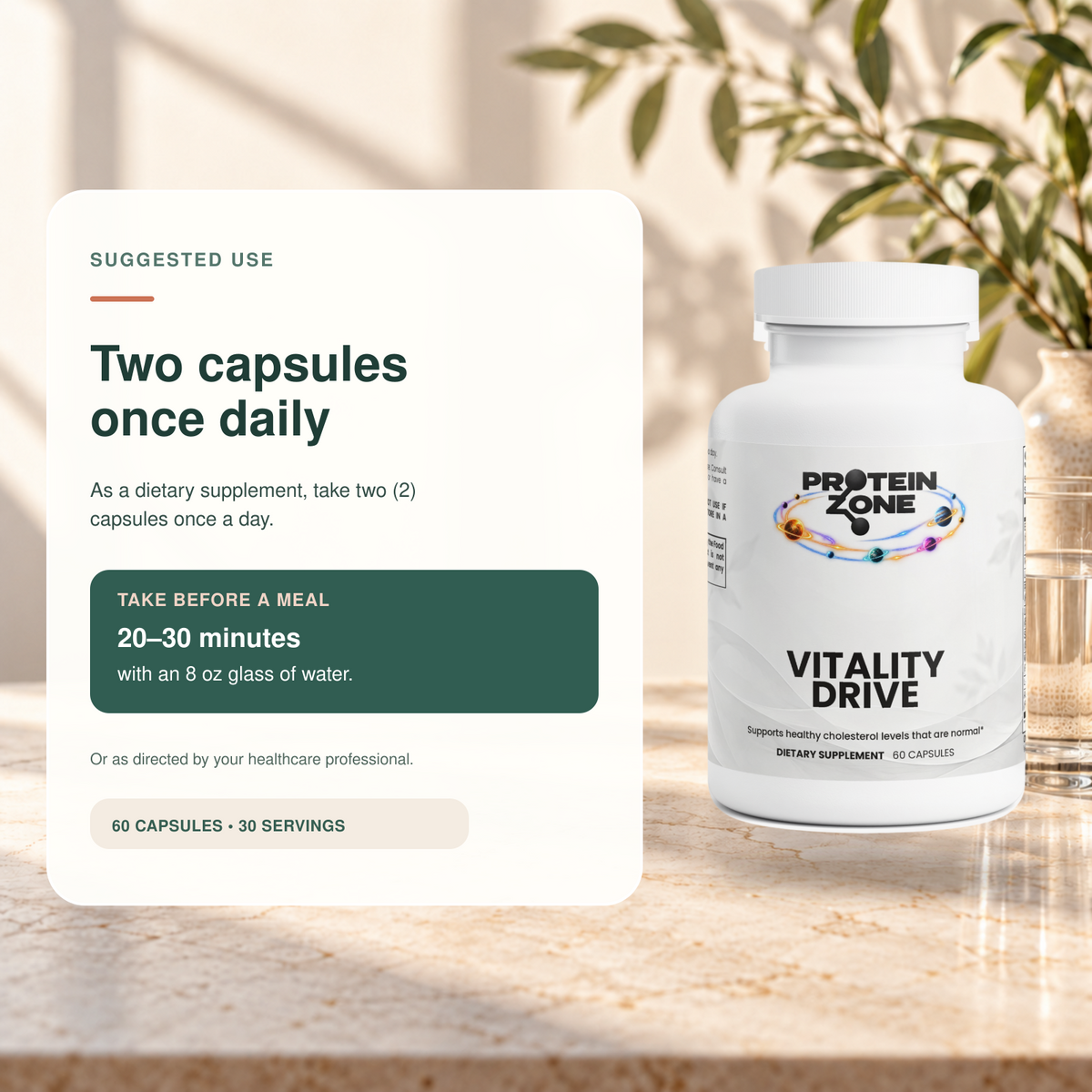 Vitality Drive suggested use: two capsules once daily with water